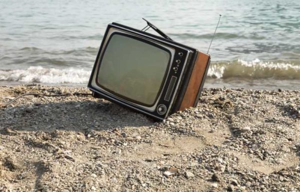 vintage television on the lake shore
