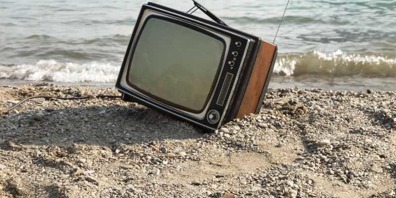 vintage television on the lake shore